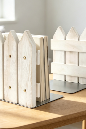 White Rustic-Style Wooden Bookends – Heavy-Duty & Non-Slip (Set of 2)